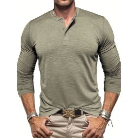 Men's Long-sleeved Henry Collar T-shirt (Option: Matcha color-XL)