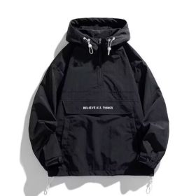Half Zipper Pullover Men's Spring And Autumn New Hooded Fir Sweater (Option: Black-2XL)