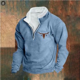 Retro Patchwork Half Cardigan Men's Long-sleeved Sweater (Option: Blue-M)