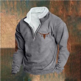 Retro Patchwork Half Cardigan Men's Long-sleeved Sweater (Option: Grey 1-M)
