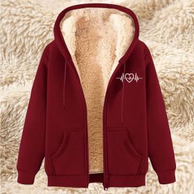 Men's Fleece Hoodie With Fleece Lining, Thick And Warm For Winter, Lamb Fleece For Autumn And Winter (Option: 17 Wine Red-XL)