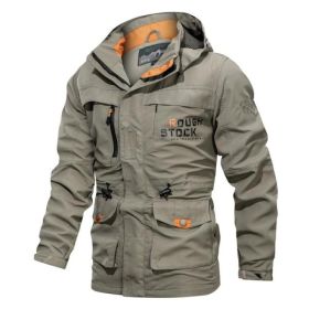 Men's Medium To Long Casual Outdoor Hooded Plus Size Jacket (Option: Khaki-XXL)