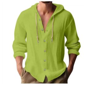 Cotton And Linen Shirt Hooded Sweater Button Long Sleeve (Option: Fruit Green-XL)
