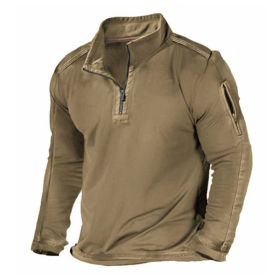 Men's Outdoor Zipper Pocket Long Sleeve Sweater (Option: Khaki-S)