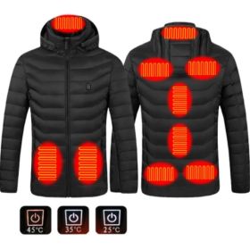 New Heated Jacket Coat USB Electric Jacket Cotton Coat Heater Thermal Clothing Heating Vest Men's Clothes Winter (Option: Black Zone9-S)