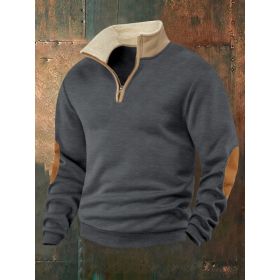 Retro Patchwork Half Cardigan Men's Long-sleeved Sweater (Option: Dark Gray-S)