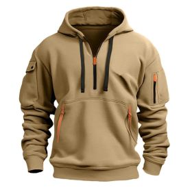 Dropped Shoulder Hooded Sweatshirt Men's Women's Plus Size Loose Pullover Fashion Sweatshirt (Option: Khaki-S-1pcs)