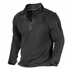 Men's Outdoor Zipper Pocket Long Sleeve Sweater (Option: Black-S)