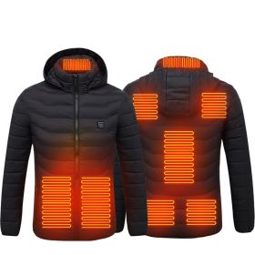 Men Heated Puffer Jacket Electric Heating Coat Insulated Hood Windbreaker 9Heat Zones (Option: Black Zone8-2XL)