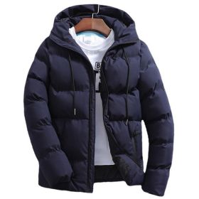 New Men's Pure Cotton Padded Jacket Hooded Coat (Option: Navy Blue-L)
