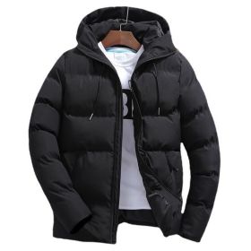 New Men's Pure Cotton Padded Jacket Hooded Coat (Option: Black-5XL)