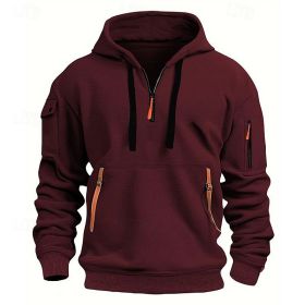 Dropped Shoulder Hooded Sweatshirt Men's Women's Plus Size Loose Pullover Fashion Sweatshirt (Option: Wine Red-3XL-1pcs)