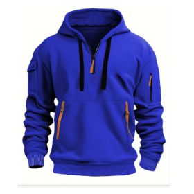 Dropped Shoulder Hooded Sweatshirt Men's Women's Plus Size Loose Pullover Fashion Sweatshirt (Option: Blue-3XL-1pcs)