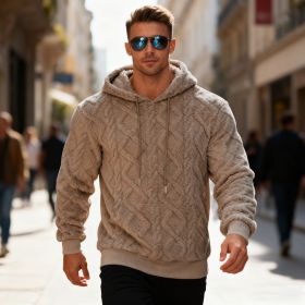 Plush Hooded Sweatshirt Winter Warm Long-sleeved Pullover Top Men's Casual Solid Color Fleece Hoodie Clothing (Option: Brown-S)