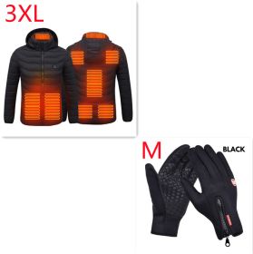 Winter Heated Jacket USB Electric Cotton Coat Zip-up Heater Thermal Clothing Heating Vest For Men (Option: Black Zone8 Set-3XL)