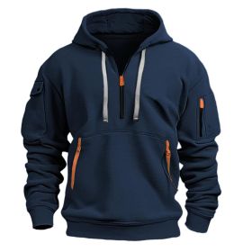 Dropped Shoulder Hooded Sweatshirt Men's Women's Plus Size Loose Pullover Fashion Sweatshirt (Option: Navy Blue-S-1pcs)
