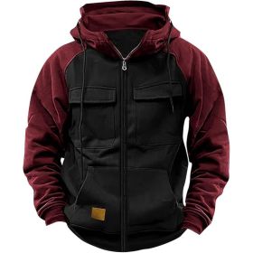 Men's Hoodie Youth Sports Multi-pocket Workwear (Option: Black-M)