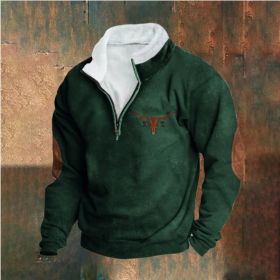 Retro Patchwork Half Cardigan Men's Long-sleeved Sweater (Option: Green-XL)