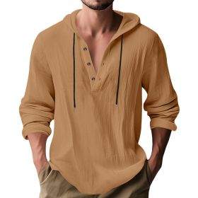 Hooded Casual Loose-fitting T-shirt Sweater For Men (Option: Yellowish Brown-M)