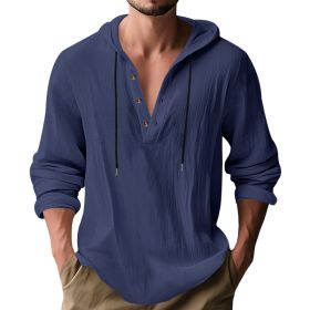 Hooded Casual Loose-fitting T-shirt Sweater For Men (Option: Navy Blue-M)
