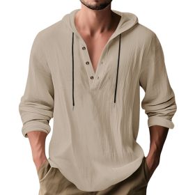 Hooded Casual Loose-fitting T-shirt Sweater For Men (Option: Light Khaki-L)
