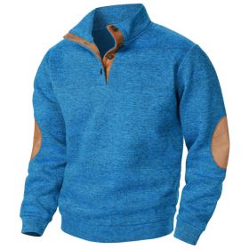 Men's Stand Collar Knitted Joint Stitching Casual Jacquard Cardigan Sweater (Option: Blue-XXXL)