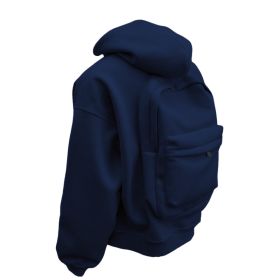 Backpack Men's Loose Sports And Leisure Hooded Zipper Sweatshirt (Option: Navy Blue-L)