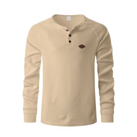 Waffle Buckle Quick-drying Raglan Henry Long Sleeve (Option: Khaki-XXL)