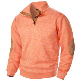 Men's Stand Collar Knitted Joint Stitching Casual Jacquard Cardigan Sweater (Option: Orange-XXXL)