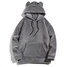 Men's Casual Cool Fashion Sweater Coral Fleece Jacket (Option: Gray-L)
