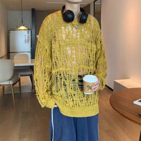 Early Spring Design Hollow Loose Thin Sweater (Option: Yellow-XXXL)